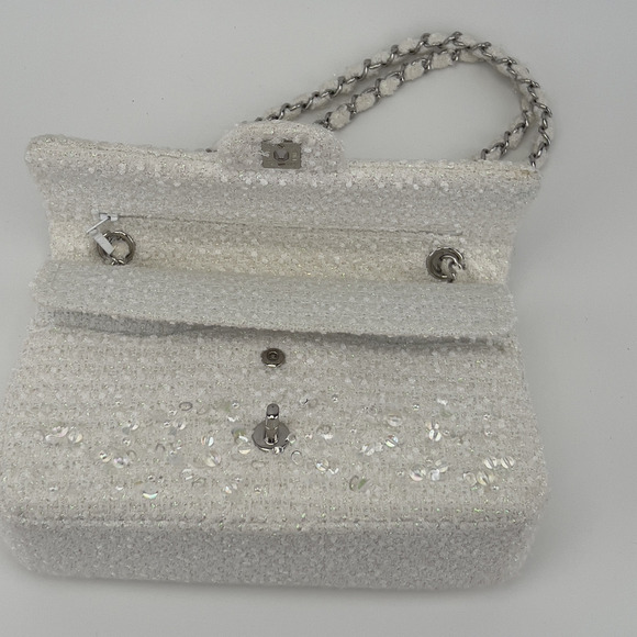Chanel rain drop white tweed sequin double flap - Picture 6 of 12